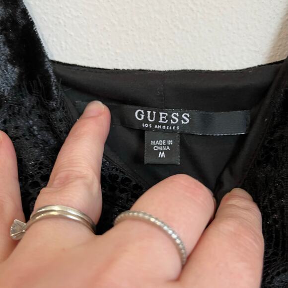 Guess Black Velvet Goth Lace Trim Mini Dress Size M - Picture 7 of 7